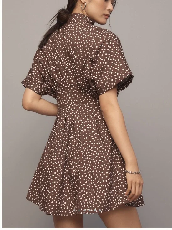 Exquise Tobie Collared Button-Front Tie-Neck Mini Shirt Dress Anthroplogie NEW - Picture 2 of 15